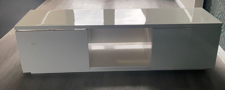 IKEA white gloss TV stand with drawers. 