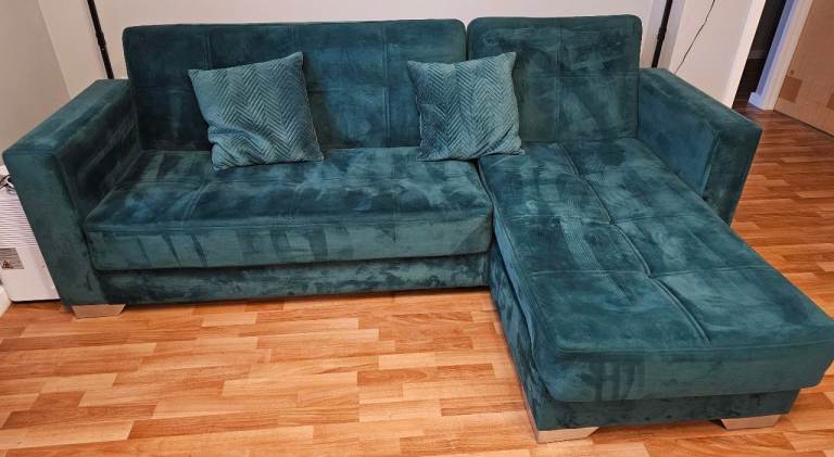 Green Velvet Corner Sofa Bed