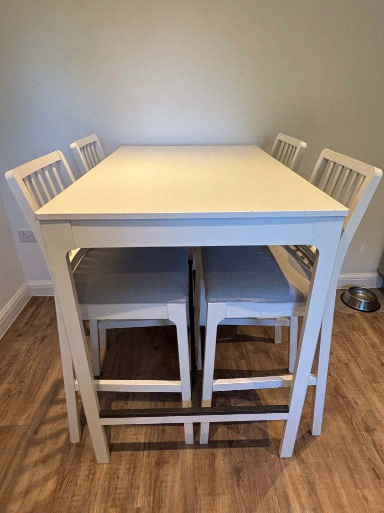 IKEA EKEDALEN Dining table & 4 stools, white/light grey