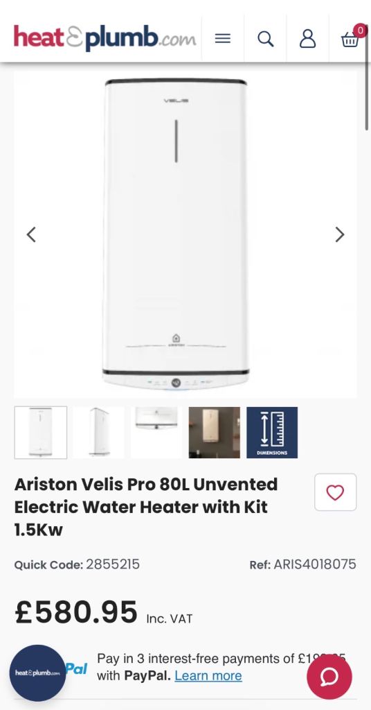 Ariston velis evo 80 electric water storage 