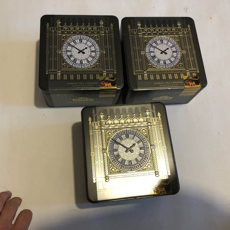 Ahmad tea in big ben metal box 3x, new, unused