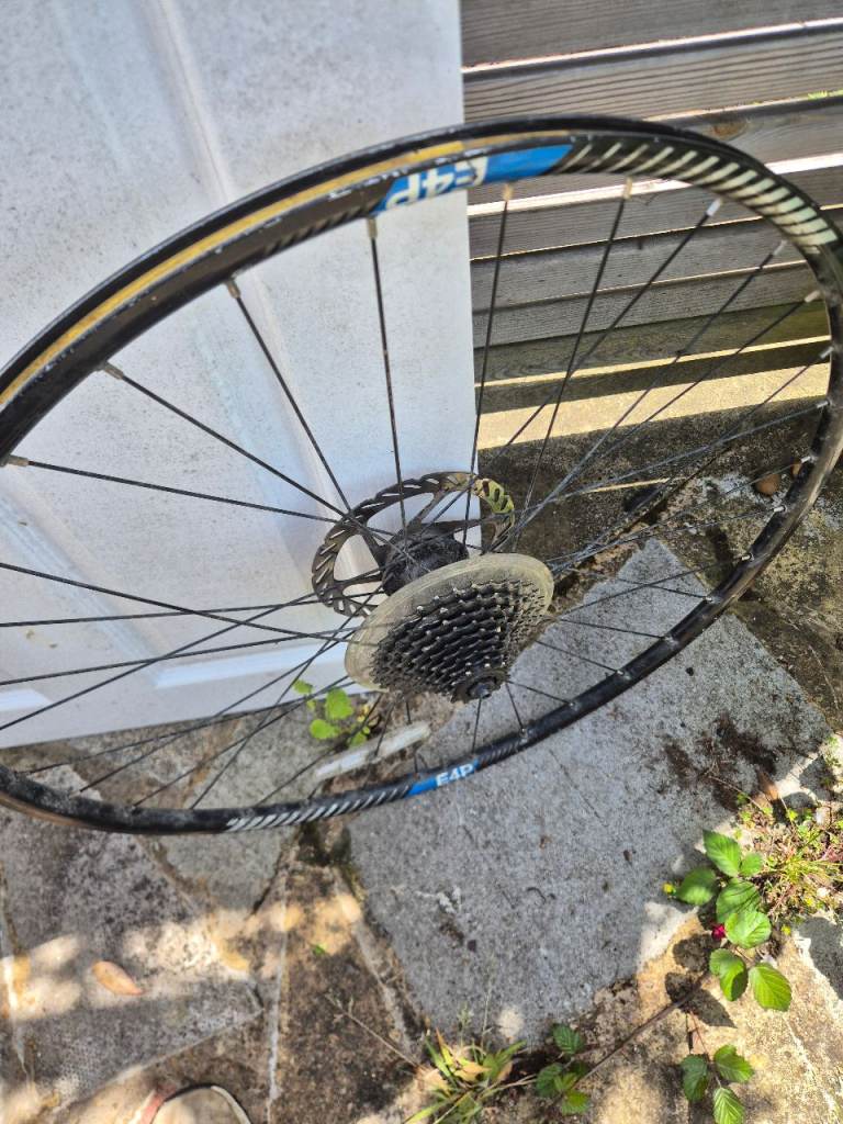 Used bike wheel with disk brake and gears