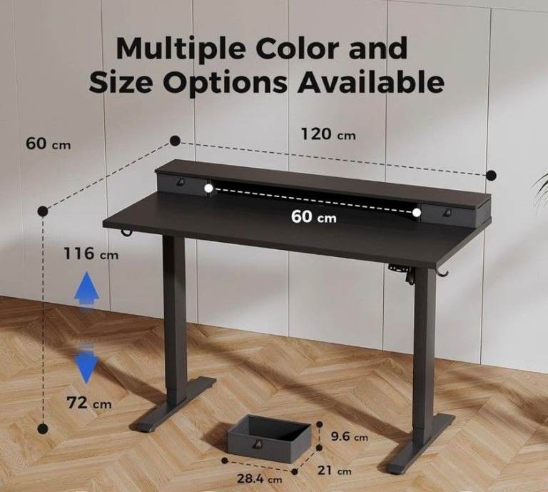 Black Agileistic Height Adjustable Electric Computer Desk with 2 Drawers