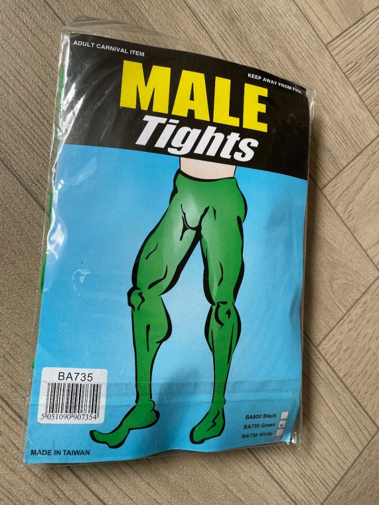 Man tights, green male fancy dress tights. One size. New With Tags