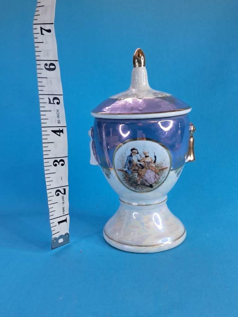 This is a Vintage Empire Ware England Lidded Urn Vase,classical scene and gold accents.Half price 50