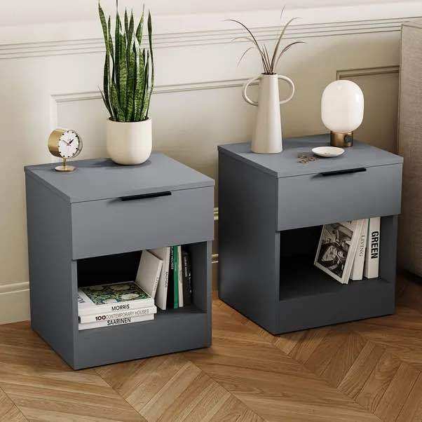 Hayes Set of 2 1 Drawer Bedside Tables (Grey)