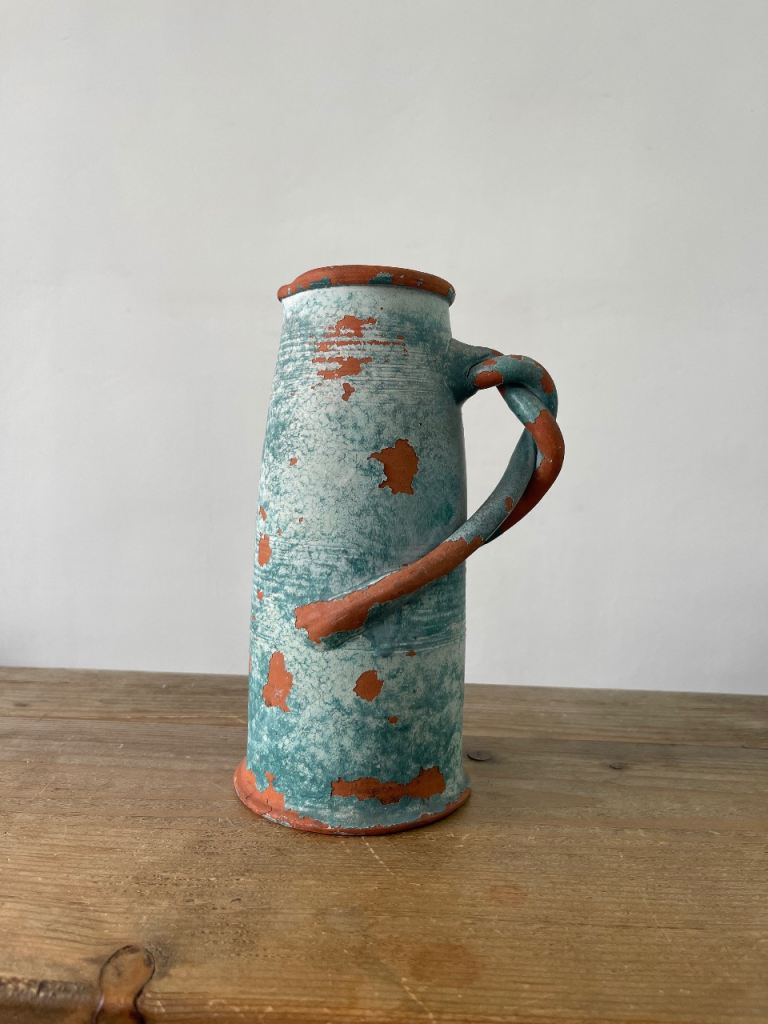 Antique Sussex Dicker Ware Large Green  jug/trad. plait handle/impre’sd mark