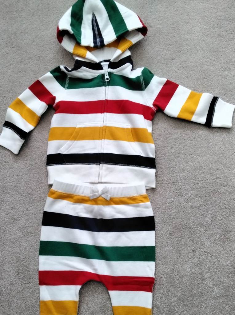 BNWOT Multicoloured Stripe Joggers and Hoody. Size 6-9, 9-12 months. 