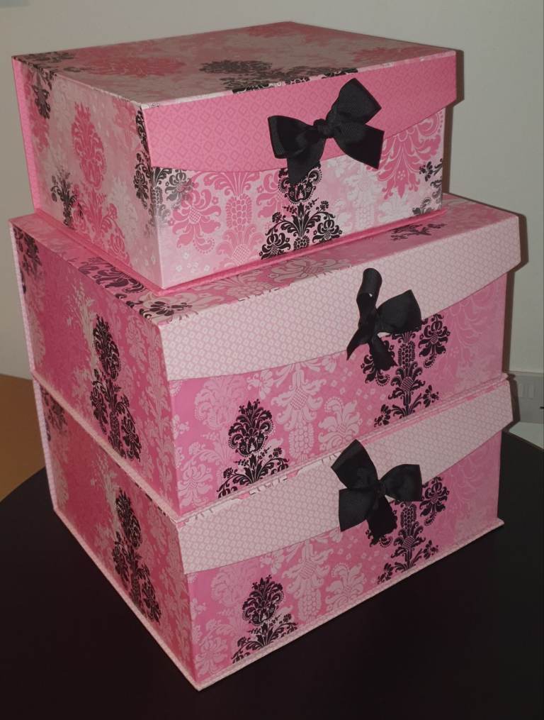 TKMAXX SHEFFIELD HOME 3 x Pink Printed Flip Lid Cardboard Storage Boxes Decor