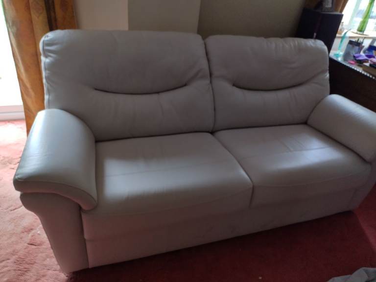 Light Grey,LEATHER,Three Seat Settee with matching armchair 