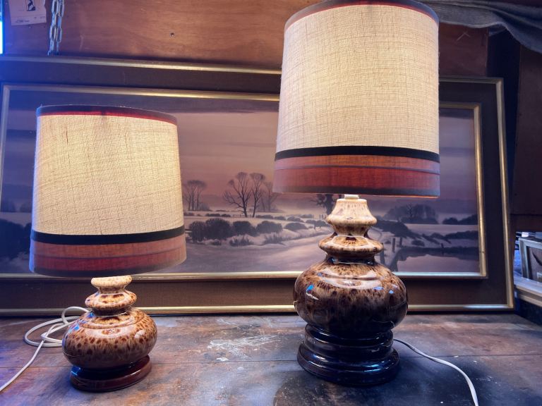 Mid Century Pair of Fat Lava German Table Lamps