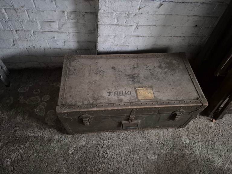 Vintage Metal Trunk Chest - Fair Condition