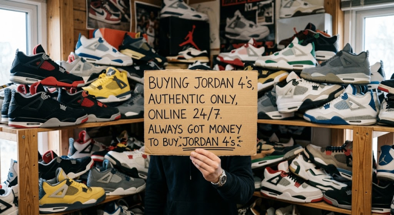 Buying Jordan 4's, Authentic Only, Online 24/7 always got money to buy buy Jordan 4's