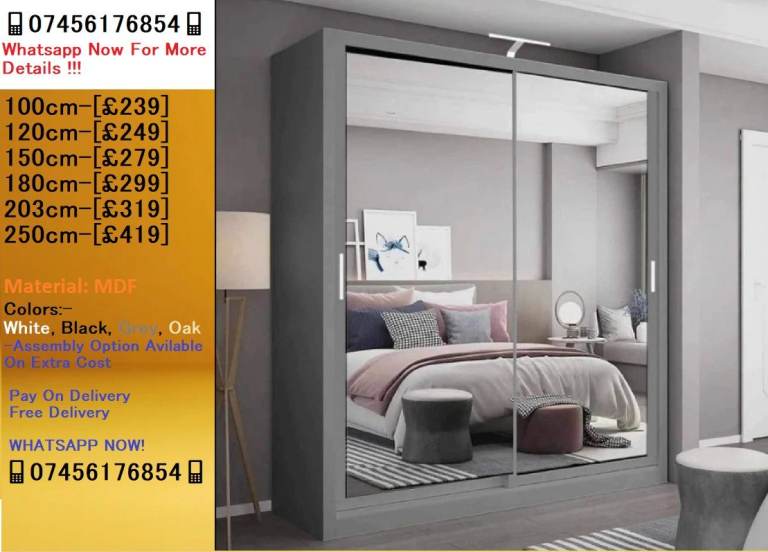 Wardrobe with 2 sliding Door And Mirror _ Available All Size wardrobe!!