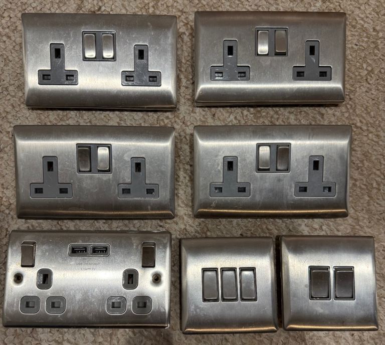 Brushed Stainless steel 13amp sockets & switches