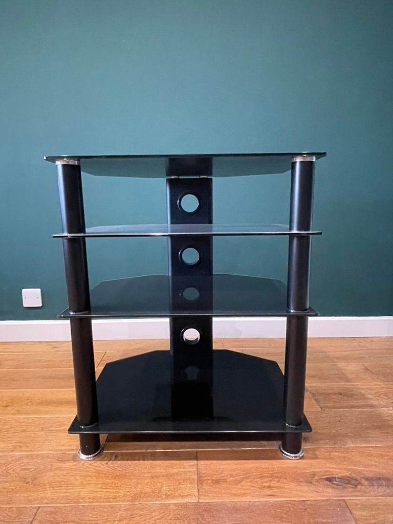 TV stand 4-shelves black glass