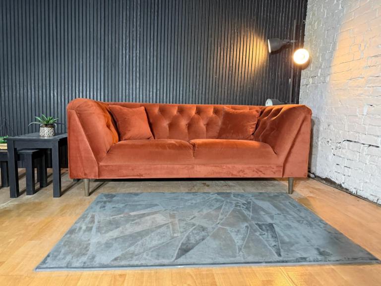 New Stock! HIGH STREET BRAND Sofology Orange Chesterfield Style 3 Seater Sofa