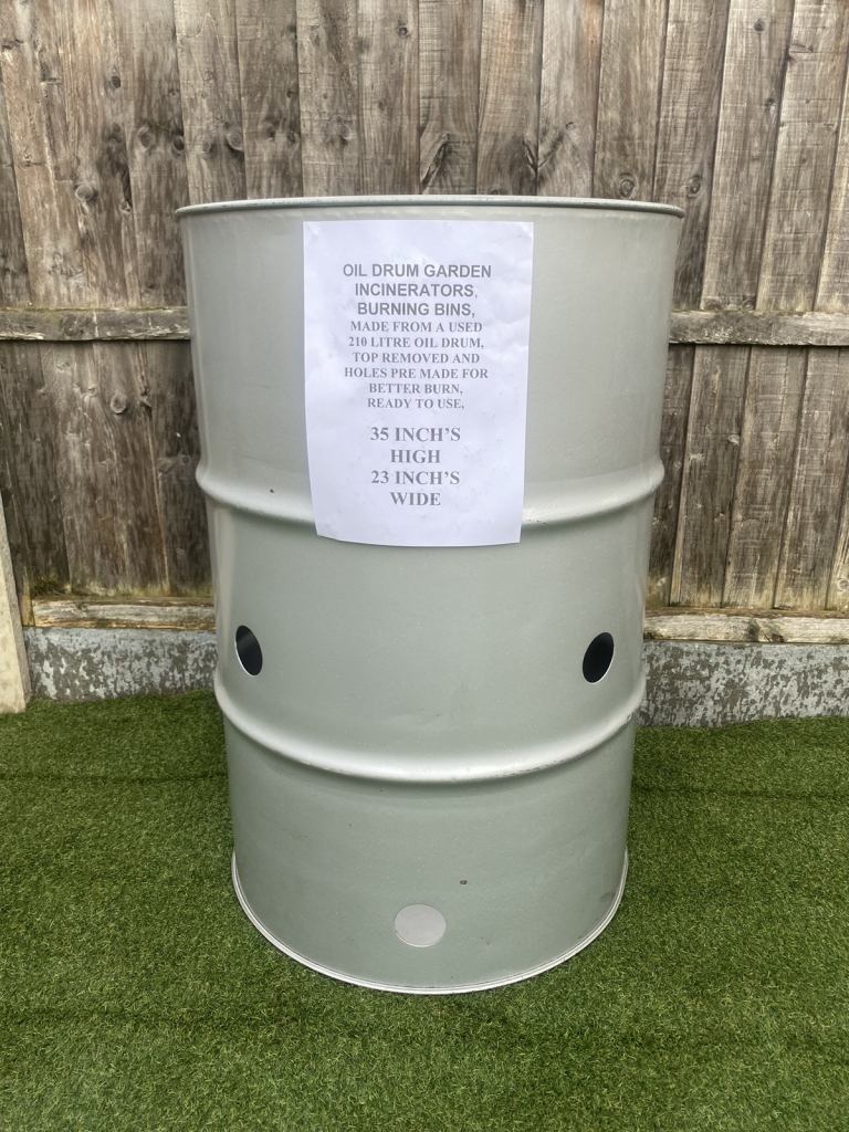 Garden Incinerator 210 Litre Fire Drum Burning Bin Ready To Use