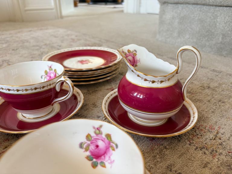 New Chelsea Fine Bone China Tea Set - Red & Gold Floral Design