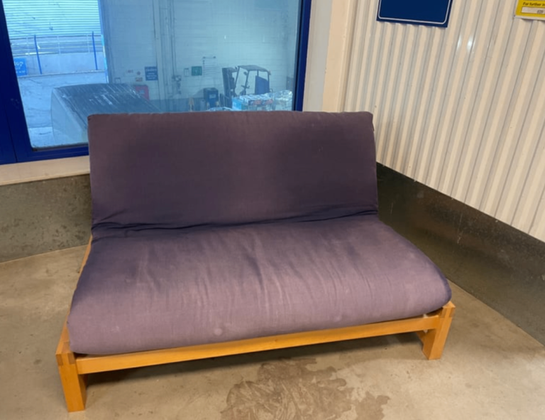 Birch Linear Futon Company Sofa Bed with navy blue or gray cover