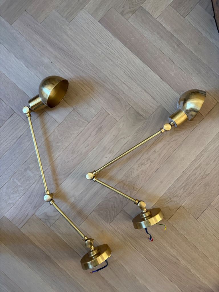 Pair of Pooky Brass Adjustable Wall Lights – New