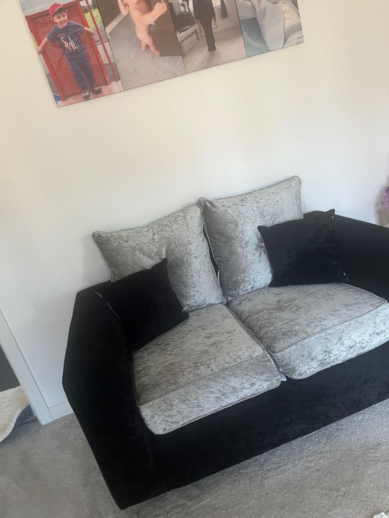 Sofa for sale 3 and a two seater velvet crush silver and black with diamonds 