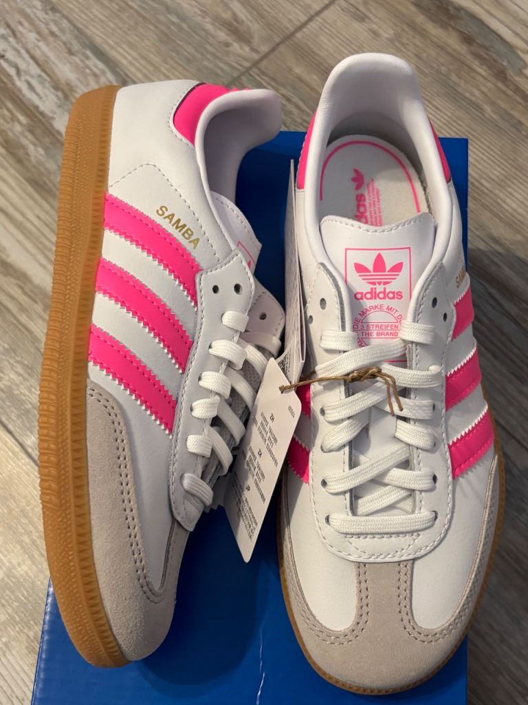 Adidas Samba OG C Trainers size 1.5k - White/Pink, Kids UK 1.5 NEW