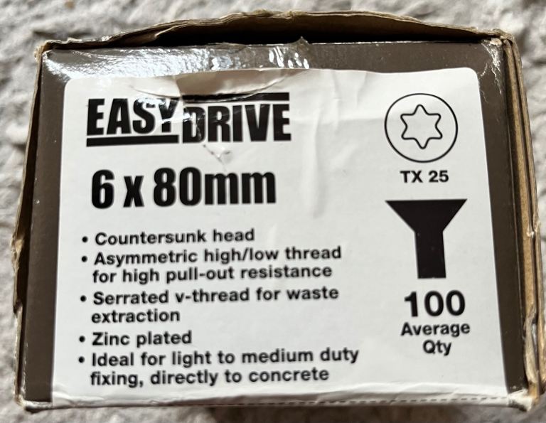 6 x 80mm Easy drive concrete screws