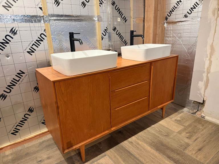 Stunning Midcentury Maisons du Monde Vanity Unit, includes Sinks + Taps. Fantastic condition