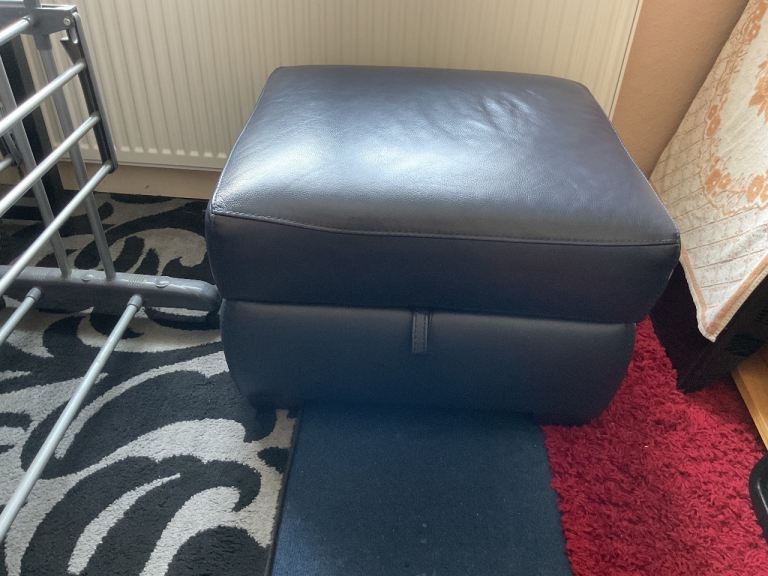Blue Leather footstool 