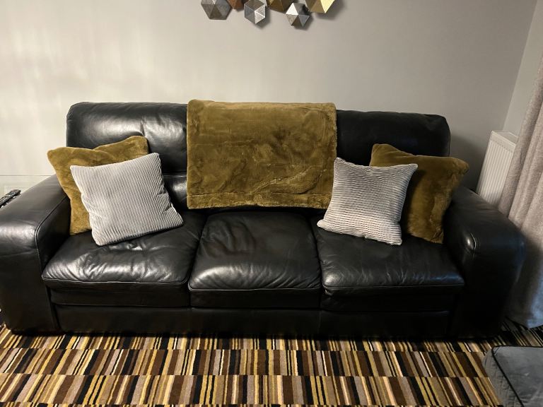 image for 2 x black leather sofas
