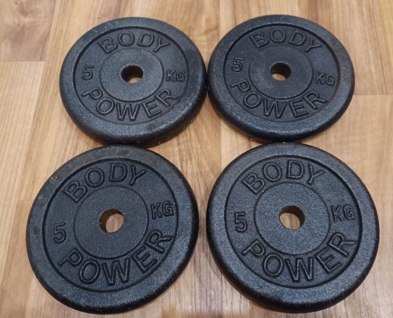 4 X 5KG BODY POWER WEIGHTS PLATES SET - 1 Inch Holes