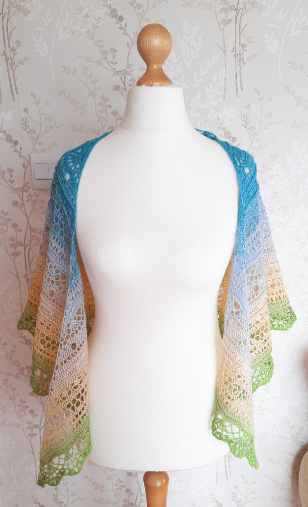 Stunning Half Circle Knitted  Shawl. Gradient Colour Change. Crochet Wrap, Boho Scarf Alternative