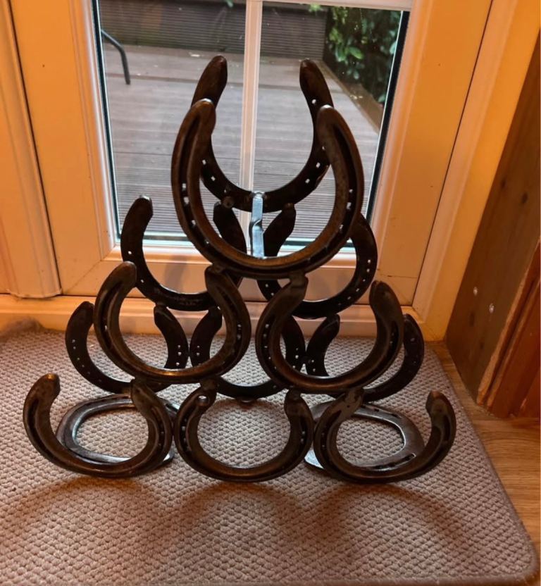 Unique Horseshoe Wine Rack – Holds 6 Bottles