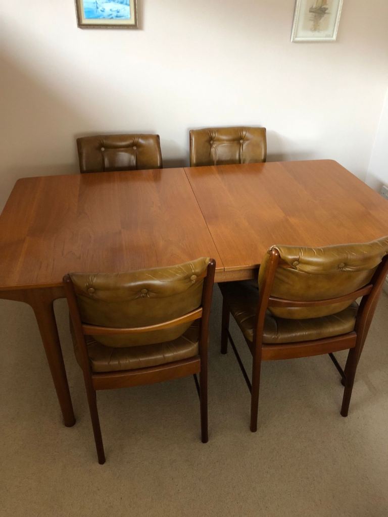 Vintage 1970s McIntosh Teak Extending Dining Table & Four Chairs. Mid Century Modern T3 Mechanism 