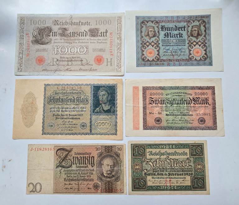 Lot#4 1910-1929 Collection Antique German Empire/Weimar Republic Various Marks Banknotes