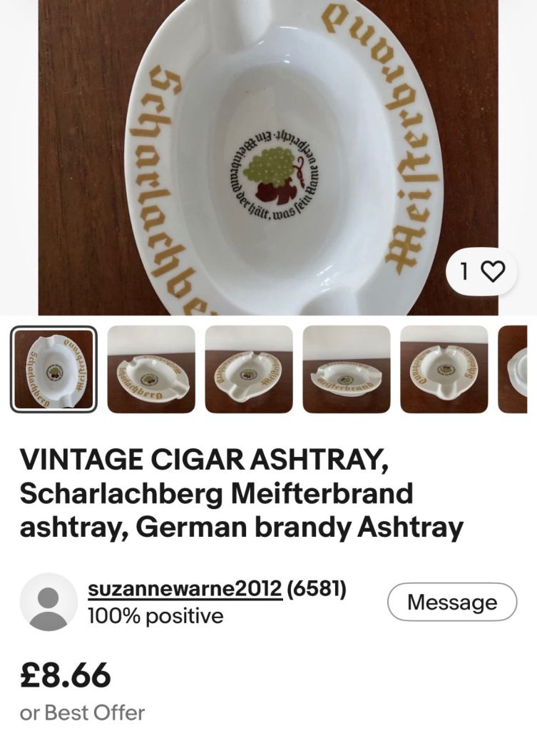 Vintage Scharlachberg Meisterbrand German Brandy Ceramic Ashtray