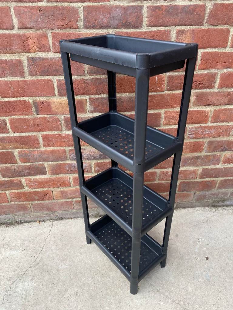 Black Plastic Storage Shelving Unit – 4 Tiers