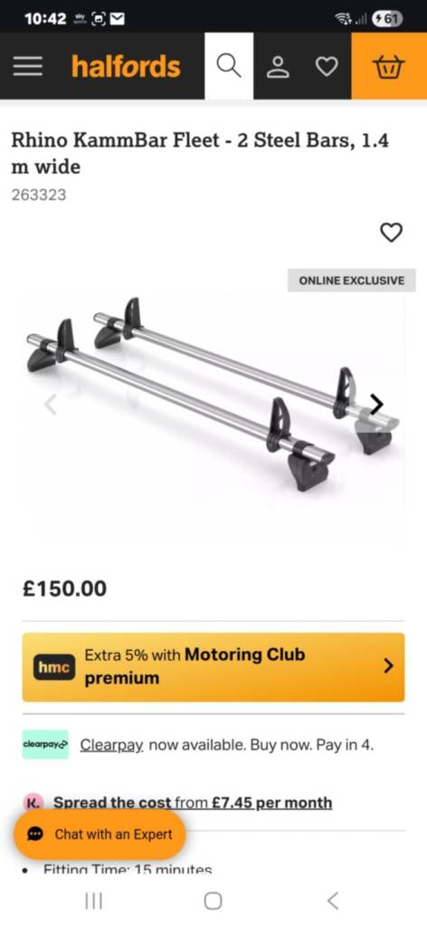 Rhino fleet steel roof bars 