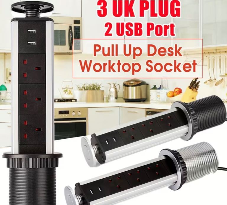 Pull Pop Up Power Sockets for Kitchen Worktops Electrical Plug Socket with 2USB