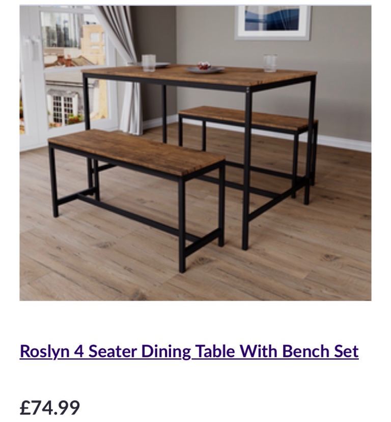 Roslyn 4 Seater Dining Table with Bench Set – New