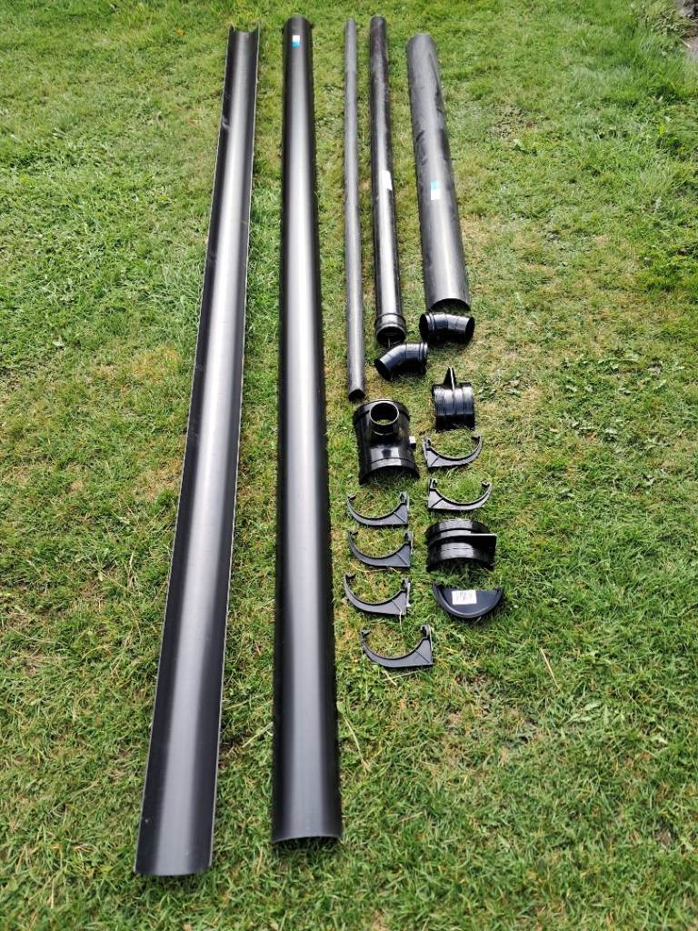 Black Plastic Guttering and Downpipes - Good Condition