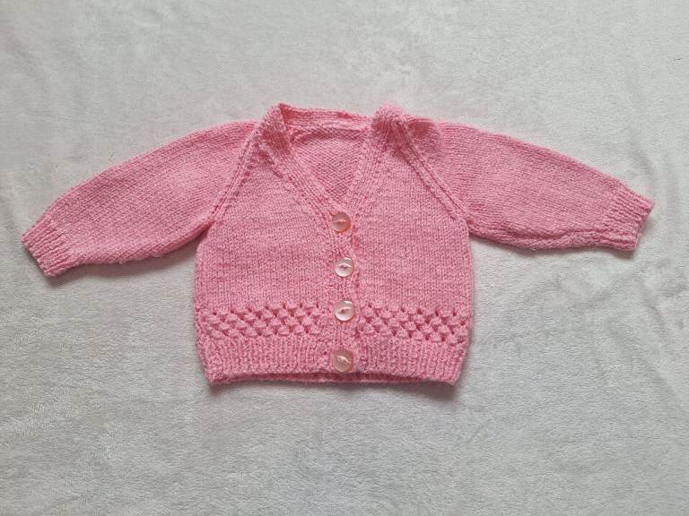 Hand Knitted Baby Cardigan Size Newborn 