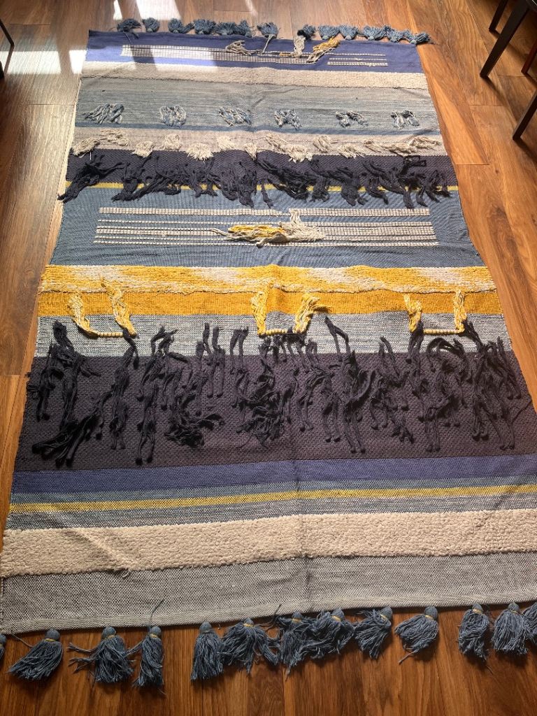 Large Blue and Yellow Patterned Rug - Good Condition