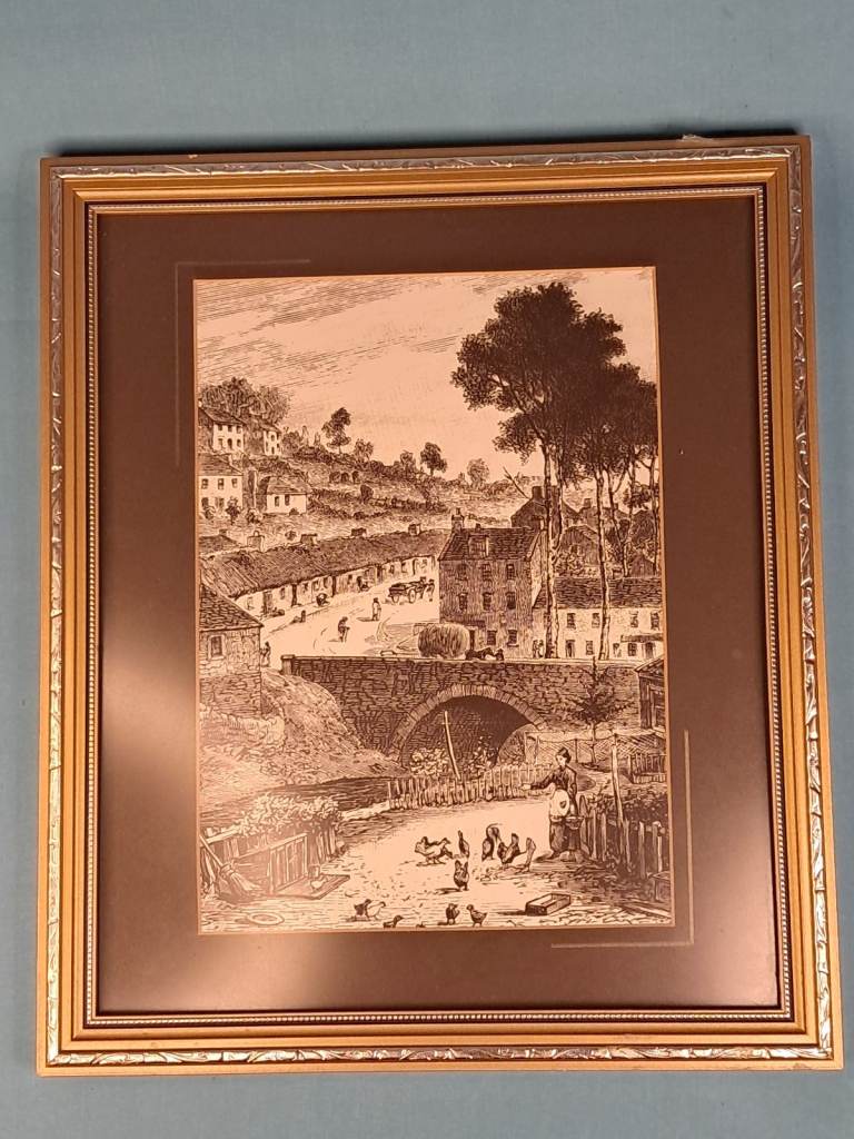 The image is a framed print depicting a 19th-century scene of Colinton, Edinburgh. 