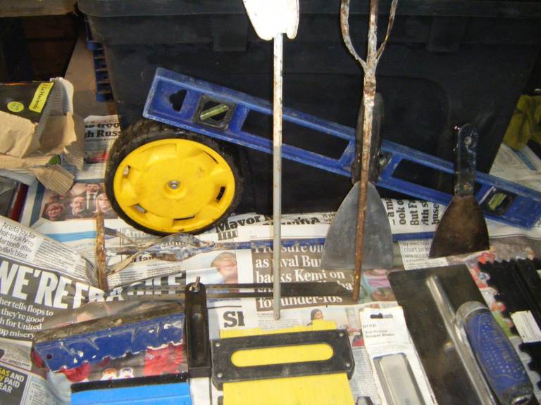 Large Tool Box on wheels, With tools.