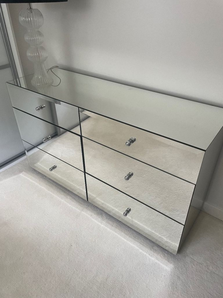  Mirrored Chest of Drawers (2) with Six Drawers – Very Good Condition
