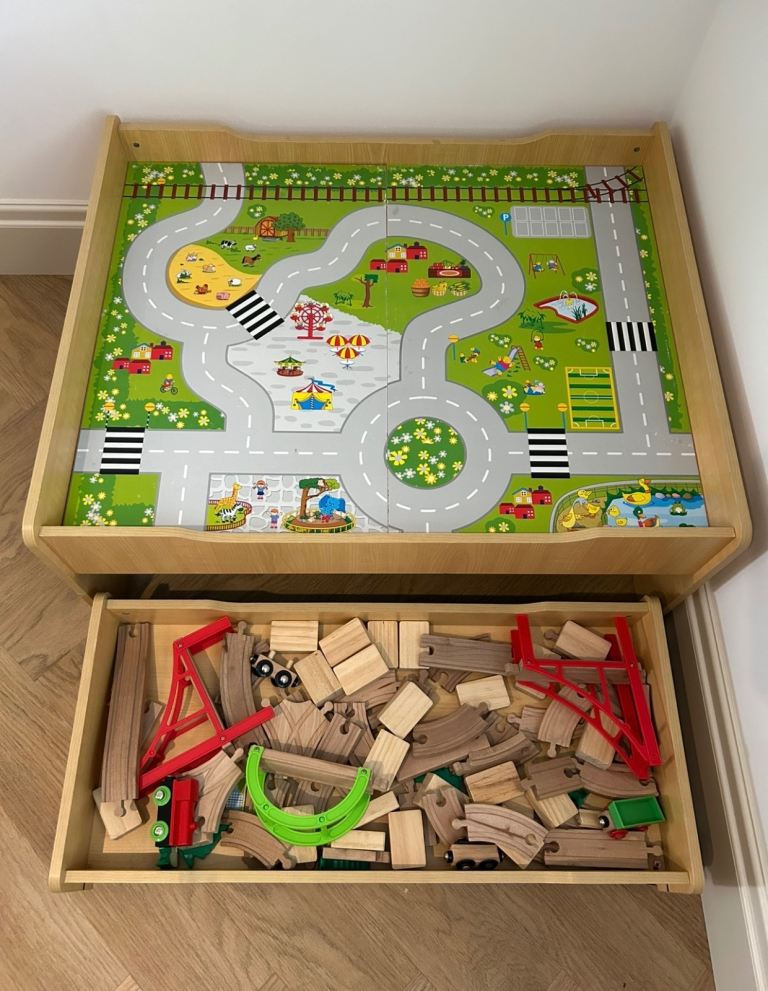 image for Wooden train table and storage