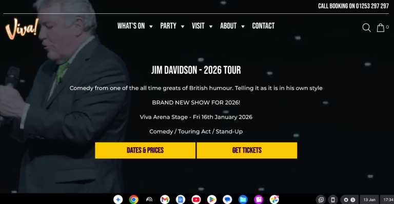 2 Tickets for Jim Davidson at Viva Blackpool Friday 16th January 2026