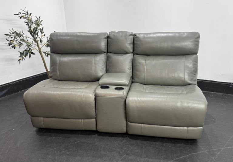 Mushroom Grey Fixed Back Armless 2 Seater Sofa With Drinks Holder  £95 Free Local Delivery